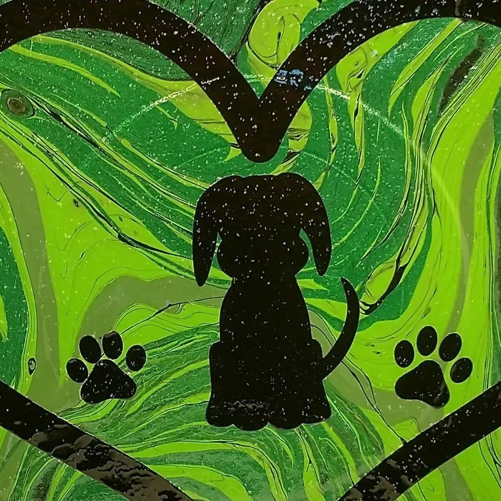 Hand Crafted Colorful Dog Fluid Art Painting On 12